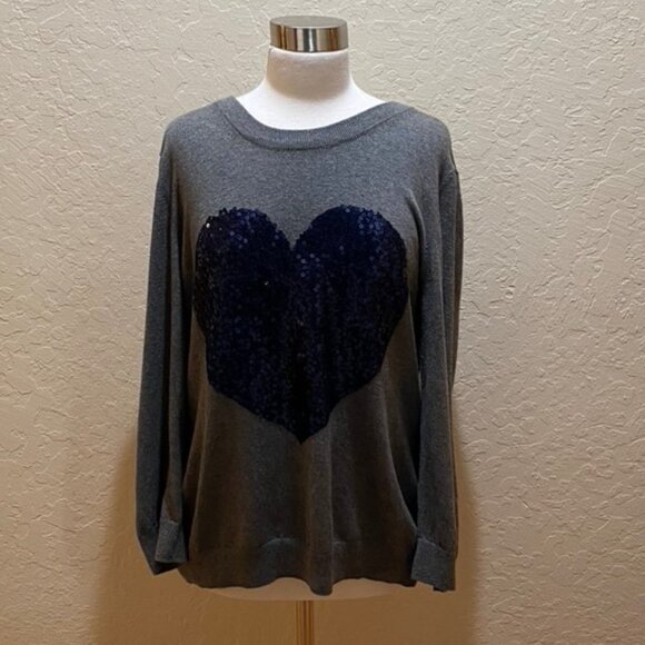 GAP grey sweater with navy sequined heart XXL - Picture 1 of 8